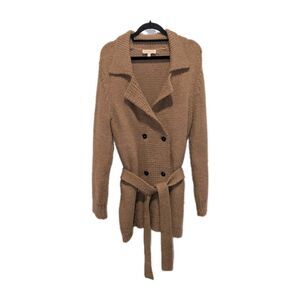 Tory Burch Tan Long Sleeve Belted Sweater Coat Wool Alpaca Cozy Cottagecore